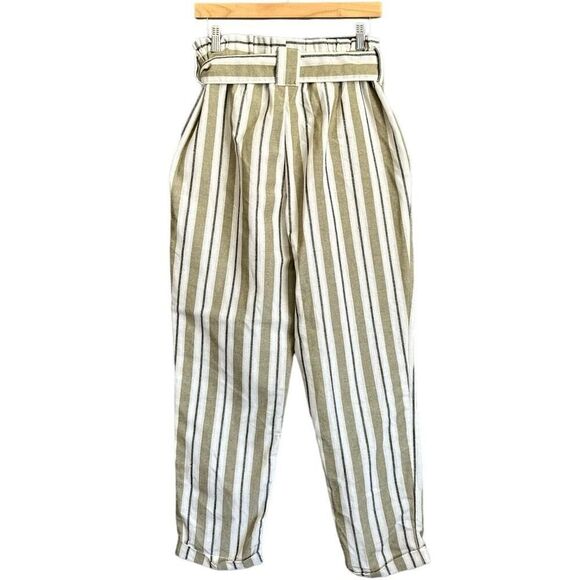 NWT Ci Sono Thick Striped High Waist Cuffed Paper bag Pants - Picture 7 of 9
